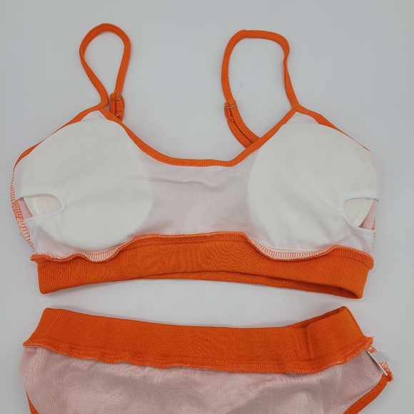 Women orange two Piece High Waisted Bikini Scoop Neck Crop Top Swimsuits - Picture 10 of 11